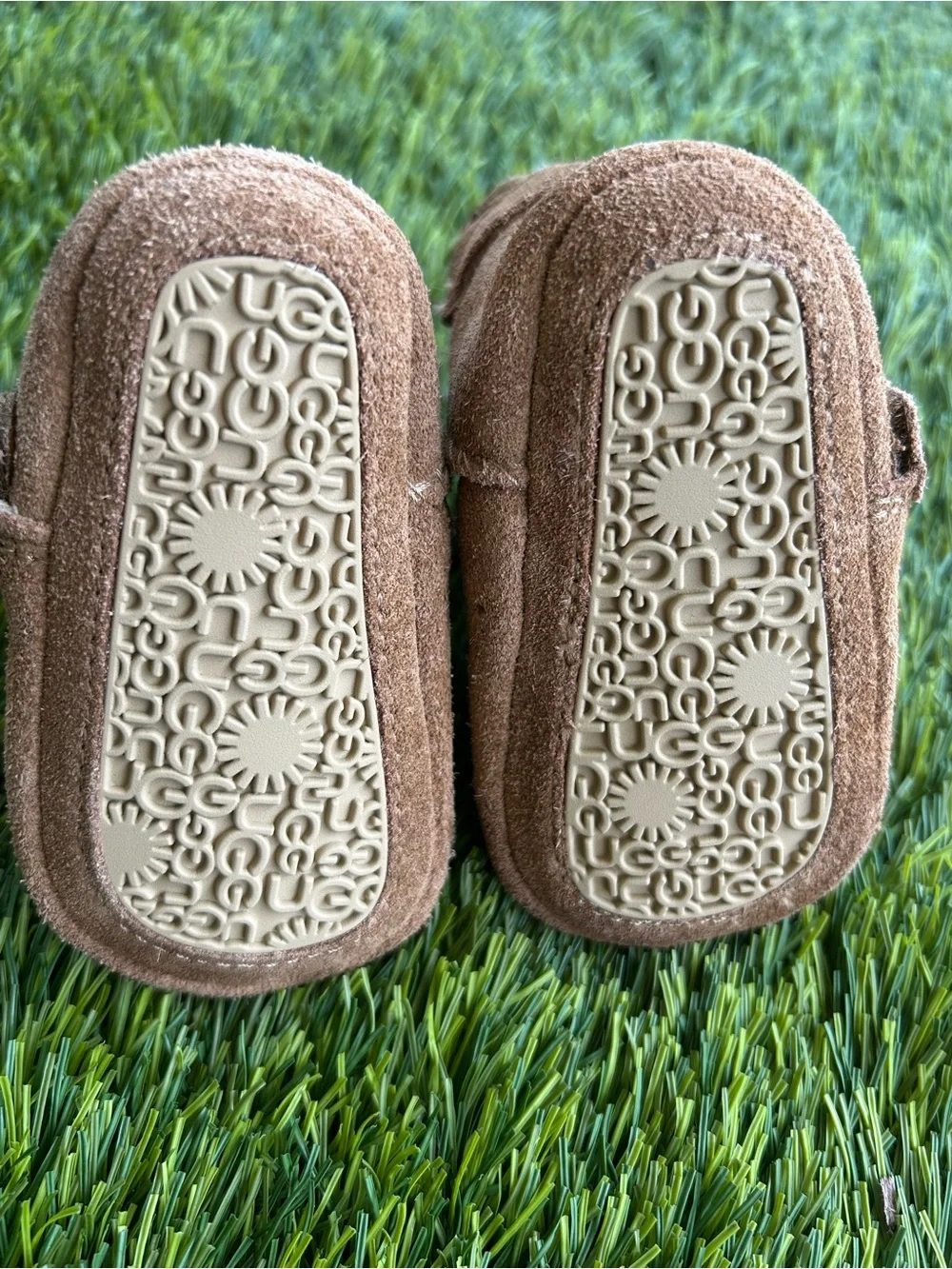 UGG Baby Suede Booties in Chestnut with Shearling Trim